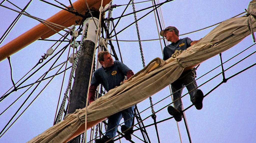 On the topsail yard
