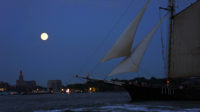 "Supermoon" over the bow of Clipper City.  Click for a larger image.