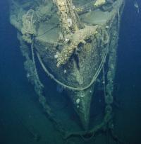 Bow of USS Independence, seen for the first time after 65 years. Photo: Ocean Exploration Trust.